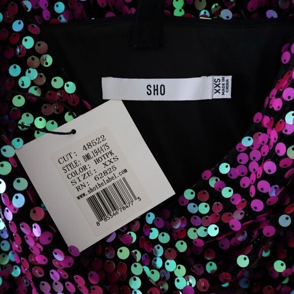 SHO x Tadashi Shoji Sz XXS Hot Pink Sequin Surplice Neck Body-Con Dress - Picture 9 of 16